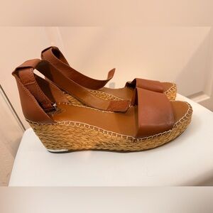 Vince Camuto Leather Brown Wedge Sandals